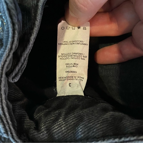 Garage Denim jeans baggy wide leg raw hem black wash mom fit style high waisted - Picture 5 of 6